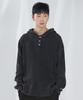 Waffle Henley Neck Hooded Long Sleeve [Black]