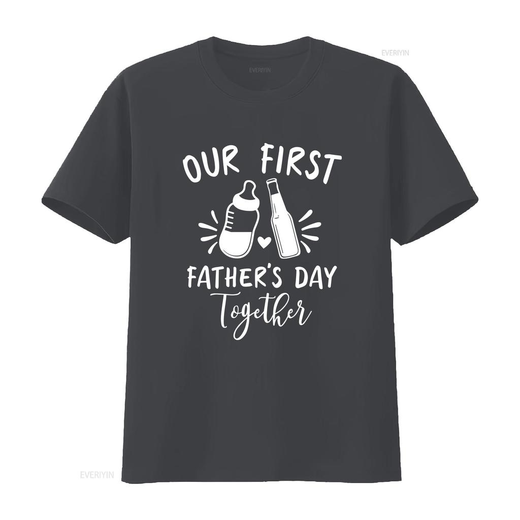 Our First Fathers Day Together T Shirt Dad and Son Matching New Daddy Father's for Bottle vintage Washed Stylish Soft