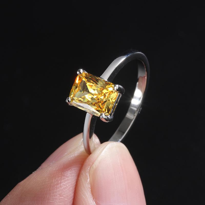 Jewelry Direct Sales Color Treasure High Carbon Simulation Yellow Diamond 6 * 8 Rectangular Ring Children'S Ring Jewelry