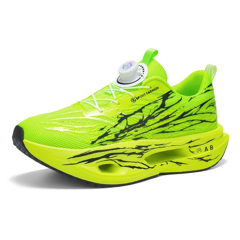 Rotating Buckle Kids Teens Glow-in-the-Dark Carbon Plate Running Shoes School PE Test Lightweight Cushioned Athletic Sneakers