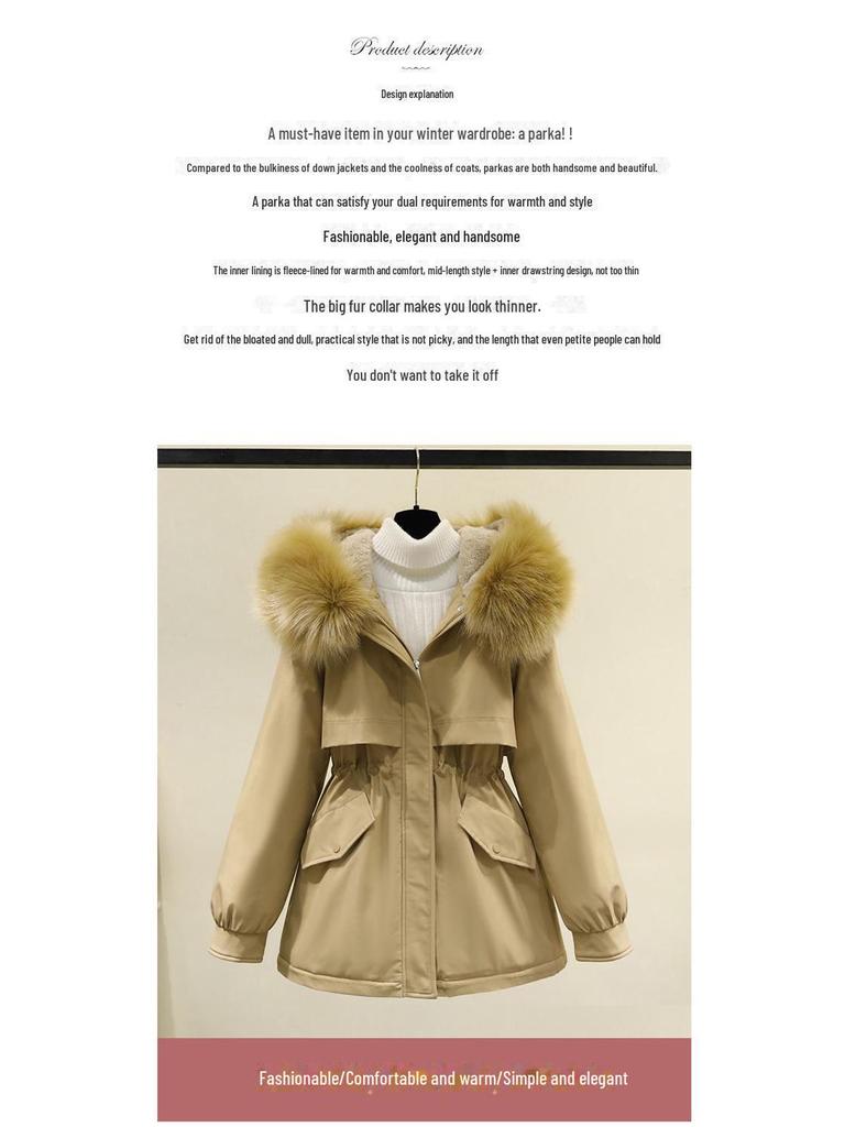 Korean Style Winter Parka: Women's Loose, Thickened Cotton Coat with Stylish Velvet Accents