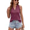 Women's V‑Neck Partial Button Sleeveless Tank Top Regular Fit Casual Solid Spring Summer Women Tee