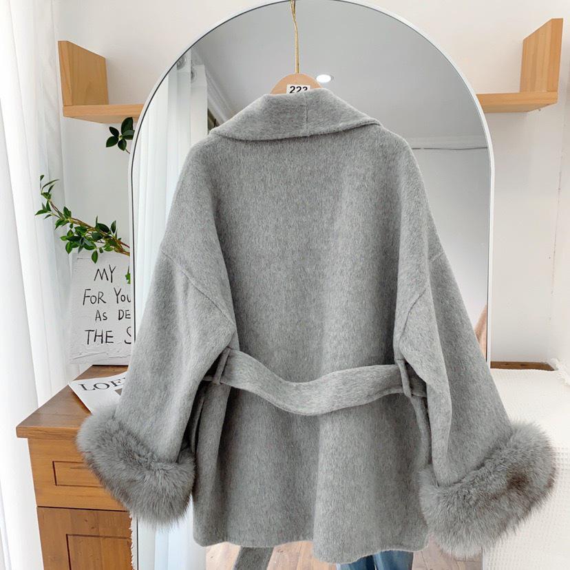2025 Women's Short Fox Fur Wool Coat - Double-Sided Bathrobe Style