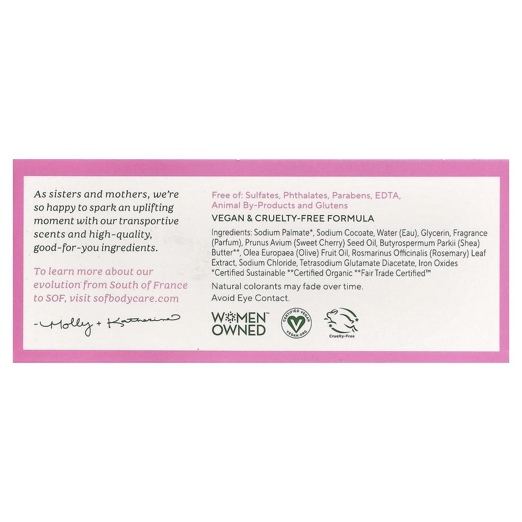 French Milled Bar Soap with Organic Shea Butter, Cherry Blossom, 170G(6Oz)