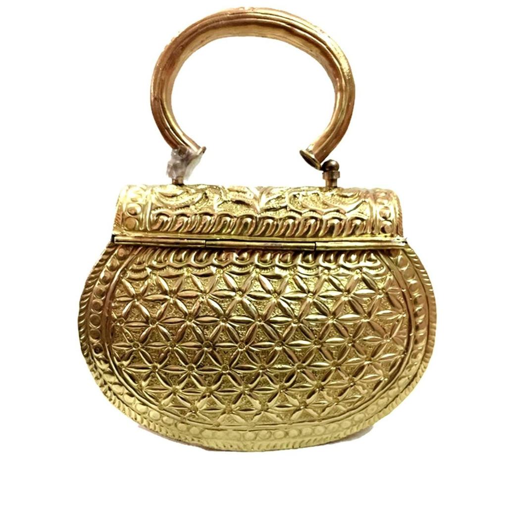 Golden Hnadle Clutches Vintage Handmade Brass Handbag for Women Party Bride Marriage Clutch