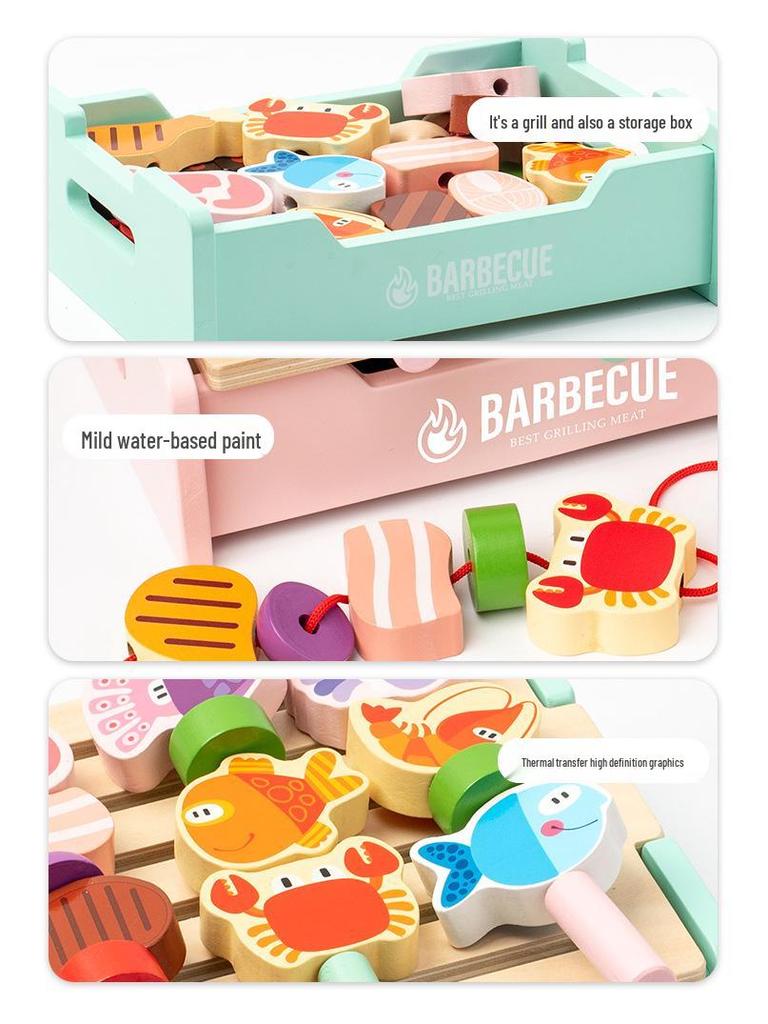 Kids' Pretend Play BBQ Grill & Ocean Animal Skewer Set