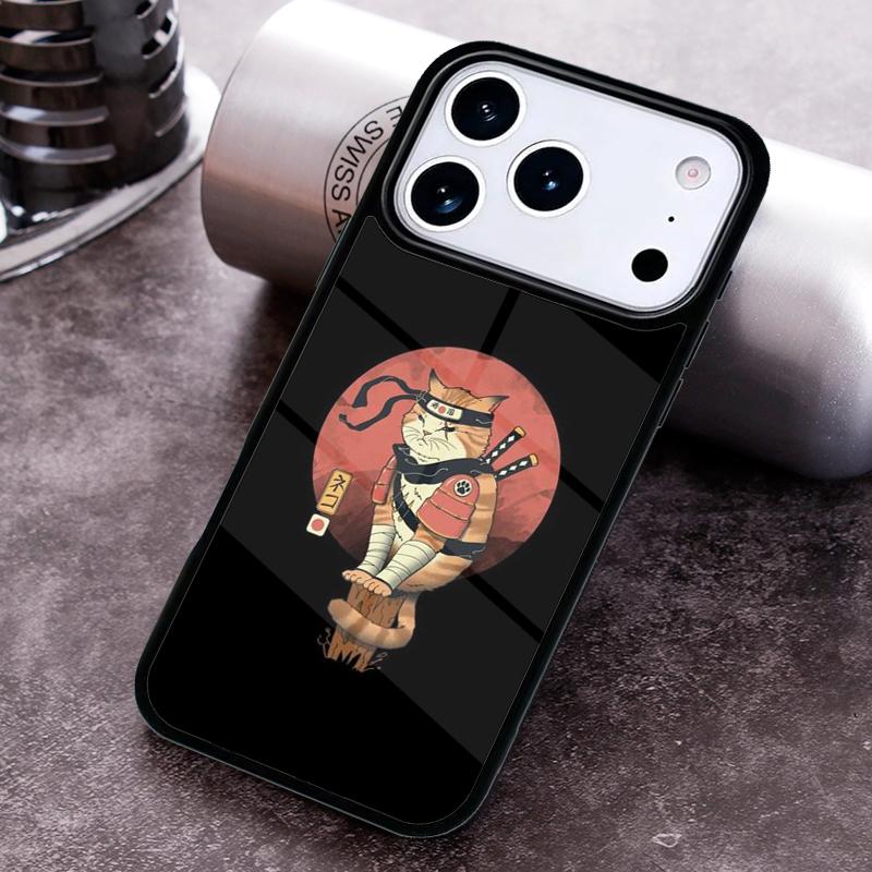 Ukiyo-e Samurai Cat Neko Ramen Phone Case For iPhone 17,16e,15,14,13,12,11,Mini,Pro,MAX Soft Silicone Cover