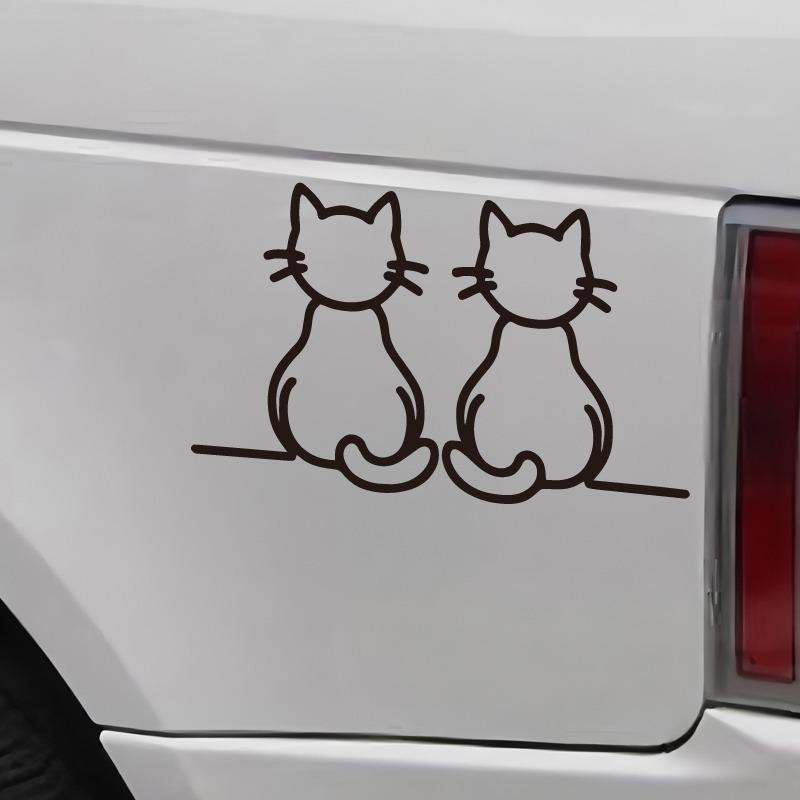 Twin Cat Car Sticker Simple Line Art for Cat Lovers! Decorate Windows/Body, Add Feline Charm. Durable, Weather - Resistant.