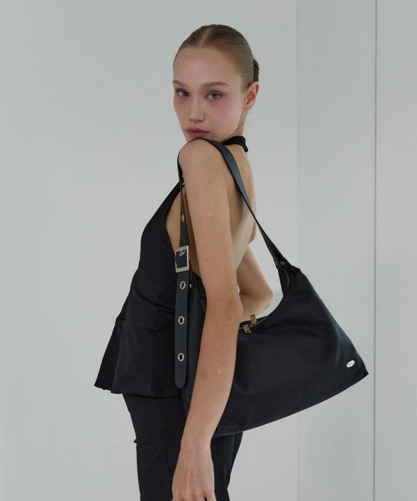 Gocce Dave Eyelet Hobo Bag_Nylon Black Gn301K