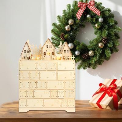 LED adventní kalendář s 24 zásuvkami, sváteční dekorace, vánoční ozdoba pro děti, obývací pokoj