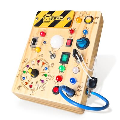 Iabedi Tablica Manipulacyjna Zabawka Montessori dla Dzieci Drewniana Sensoryczna Podróż Idealny Prezent dla Chłopców w Wieku Tablica Plus Żółty 1-3, Zabawka, 1+ (Busy V2), Średni,