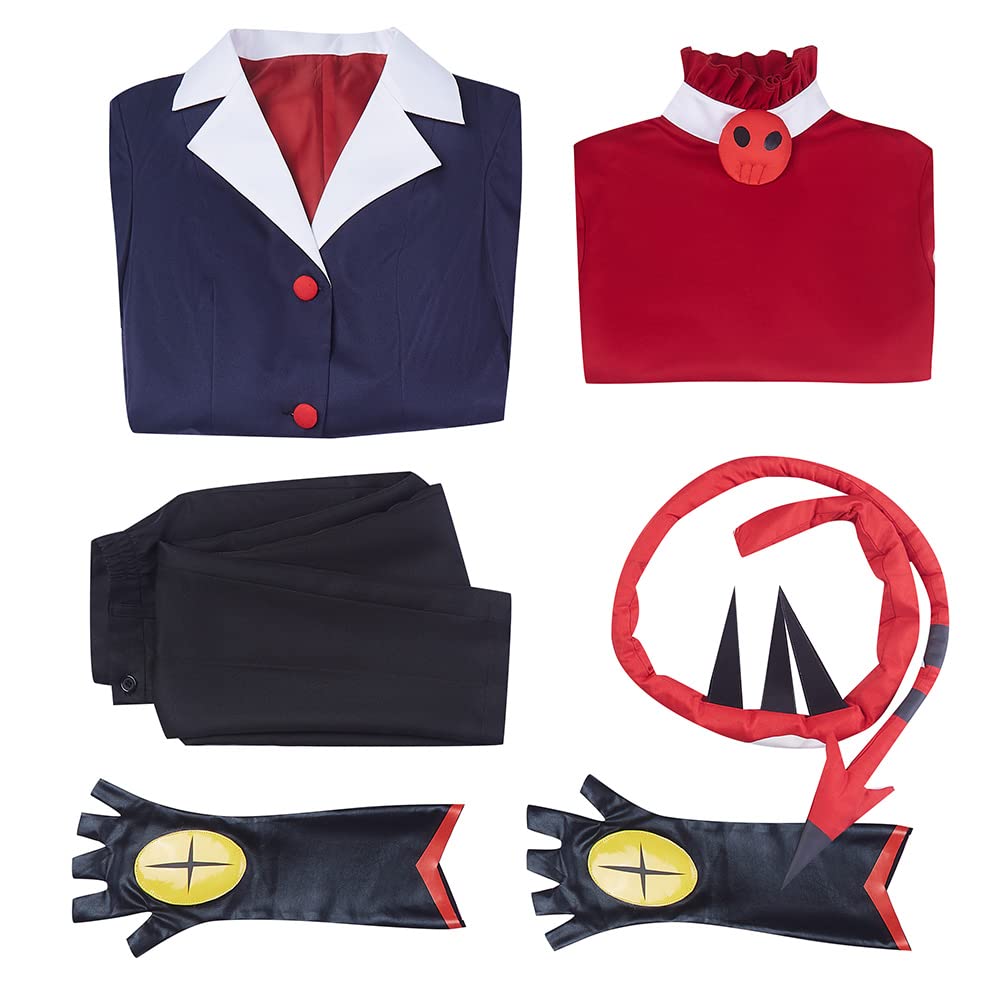 AwwwCos Helluva Cosplay Blitzo Hazbin Hotel Cosplay Ďáblův Kostým s pro Anime Akce a Halloween 6dílný Kostým, Dámské Smokingové Sako, Ocas,
