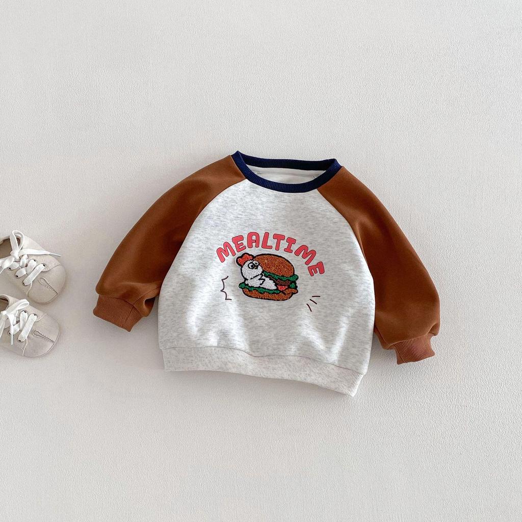 2026 Ny Vår Pojkar Tecknad Broderad Huvtröja - Snygg Bokstav Raglan Pullover