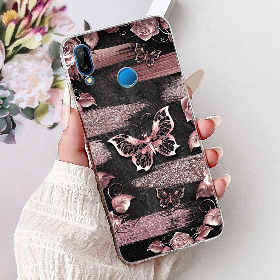 Für Huawei P20 Lite Hülle Beliebte Blume Schmetterling Weiche Klare Silikon Handy Rückseite für Huawei P20Lite Nova 3e ANE-LX1 Bumper