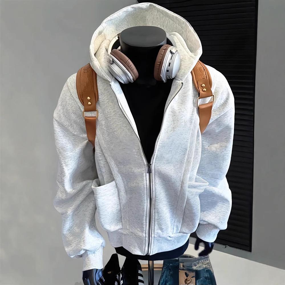 

Men s Retro Heavyweight Stiff Wide Hoodie - Cleanfit Deconstructed Cardigan Jacket for Autumn/Winter Large деревне вугілля/сірий колір