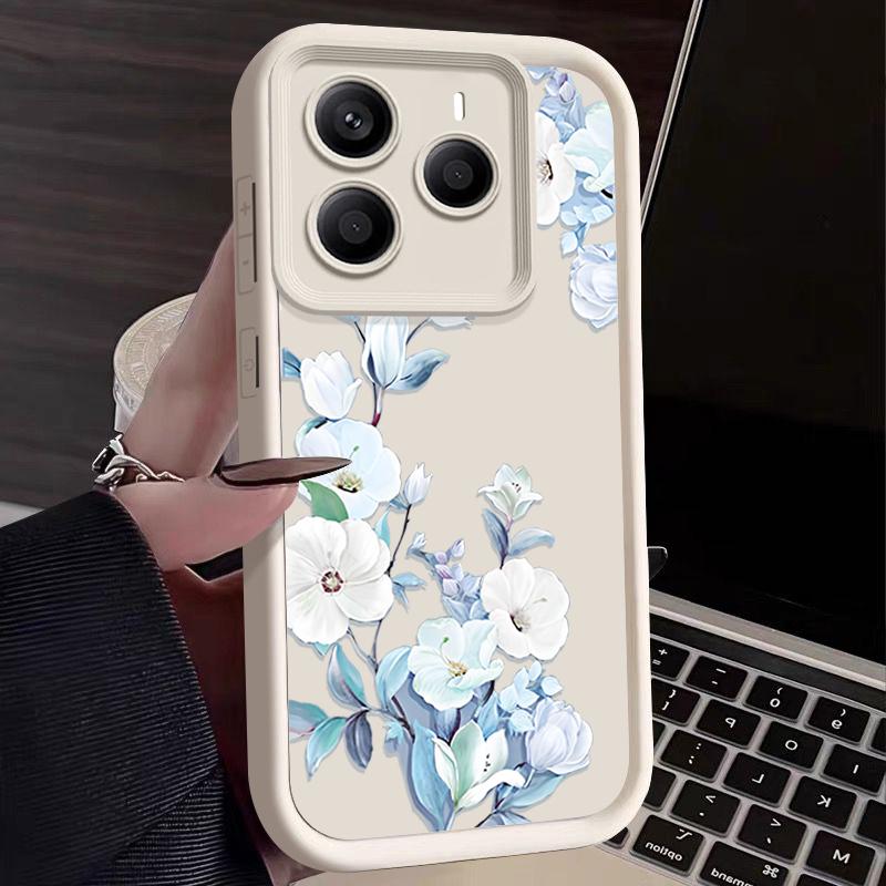 Floral Pattern Matte Soft Cover For Xiaomi 14T Pro 13T Redmi Poco X7 F6 Pro X6 Note 14 Pro 13 12 11 TPU Lens Protection Shockproof Silicone Phone Case