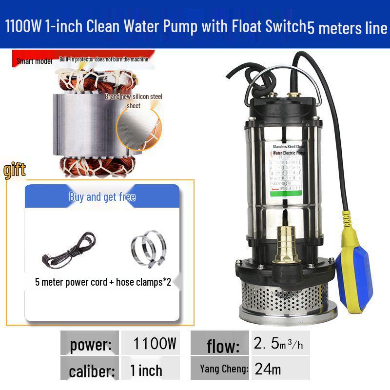 Stainless Steel 220V Small Submersible Water Pump for Household, High Head, Agricultural, and Sewage Use.