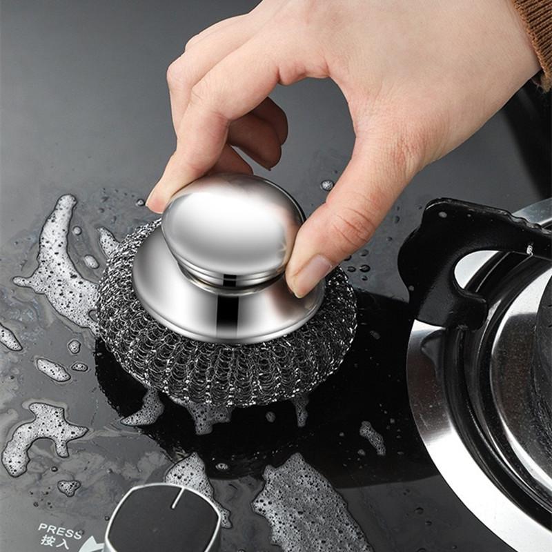 Steel Wool Scrubber with Handle Stainless Steel Cleaning Brushes Cleaning Dishes Stock Pots Pans Griddles Grills Cleaning Suppli
