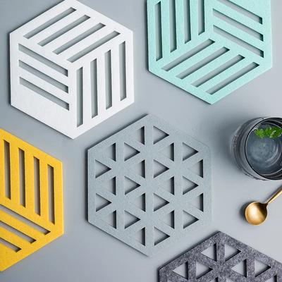 1pcs Creative Felt Coaster Hexagon Hollow Cup Mat Soft Heat Insulated Non Slip Pad Home Drink Holder Desktop Decoration