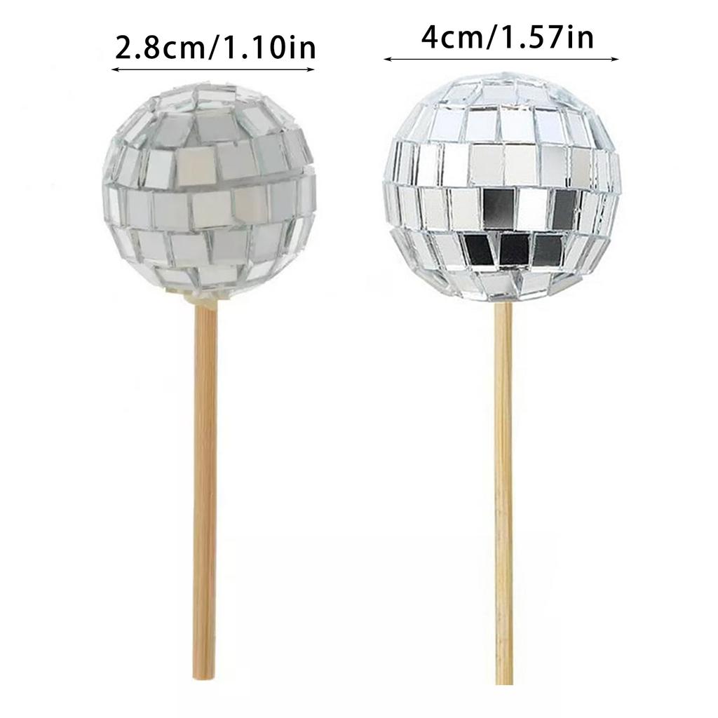 24Pcs Reflective Sphere Toppers for Cake Decoration Easy Install Ornament for Cupcake Birthday Cake Accessories