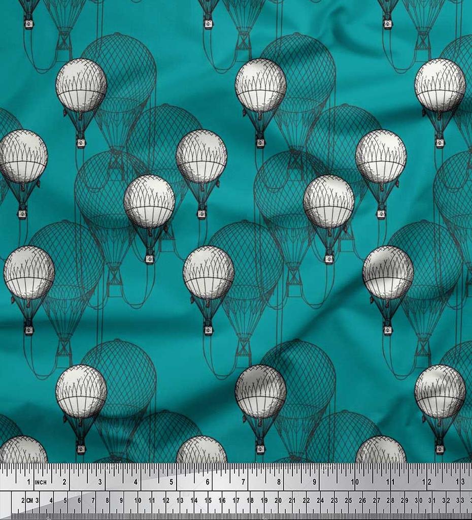 Soimoi Japan Crepe Satin Fabric Hot Air Balloon Holiday Print Fabric by the Metre 42 Inch