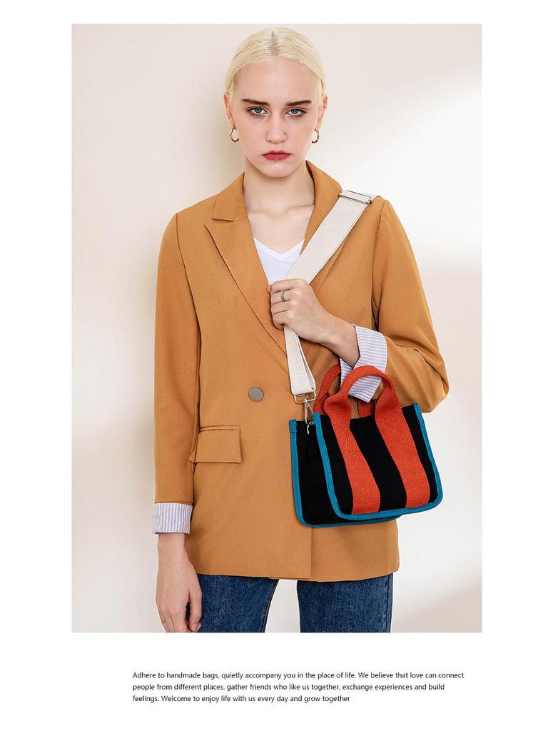 Korean Color Block Canvas Handbag Women's Fashion, Large & Small Sizes, Work & Casual Crossbody Bag
