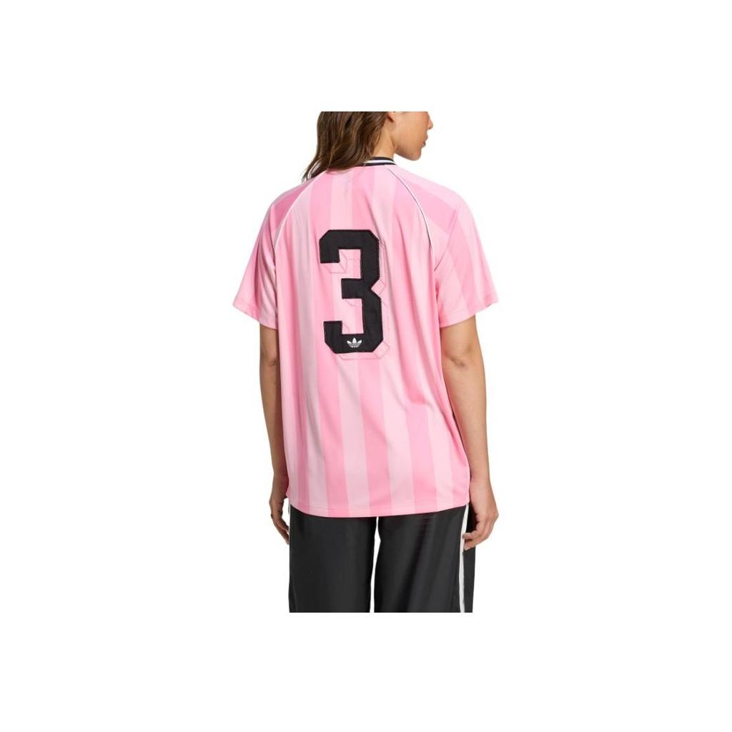 Adidas Originals Ss25 Beads Jersey Loose Fit V-Neck Short Sleeve Soccer Shirt Women Tops Pink Light-Pink KD2272