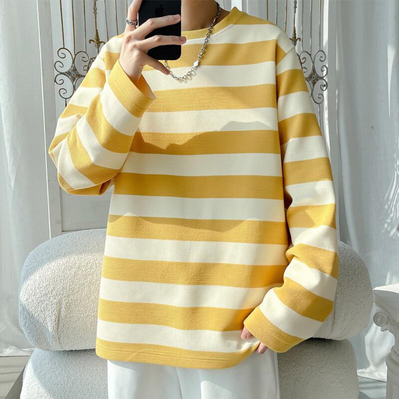 

2025 Весна Осень Длинные рукава Футболки Мужские Повседневные Круглые Футболки Мужские Полосатые Футболки Мужские Топы Футболки L