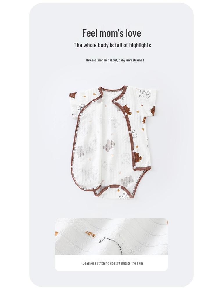 Reiner Baumwoll-Kurzarm-Neugeborenen-Body mit Druckknöpfen im Schritt - Leichter Baby-Strampler für Frühling und Herbst