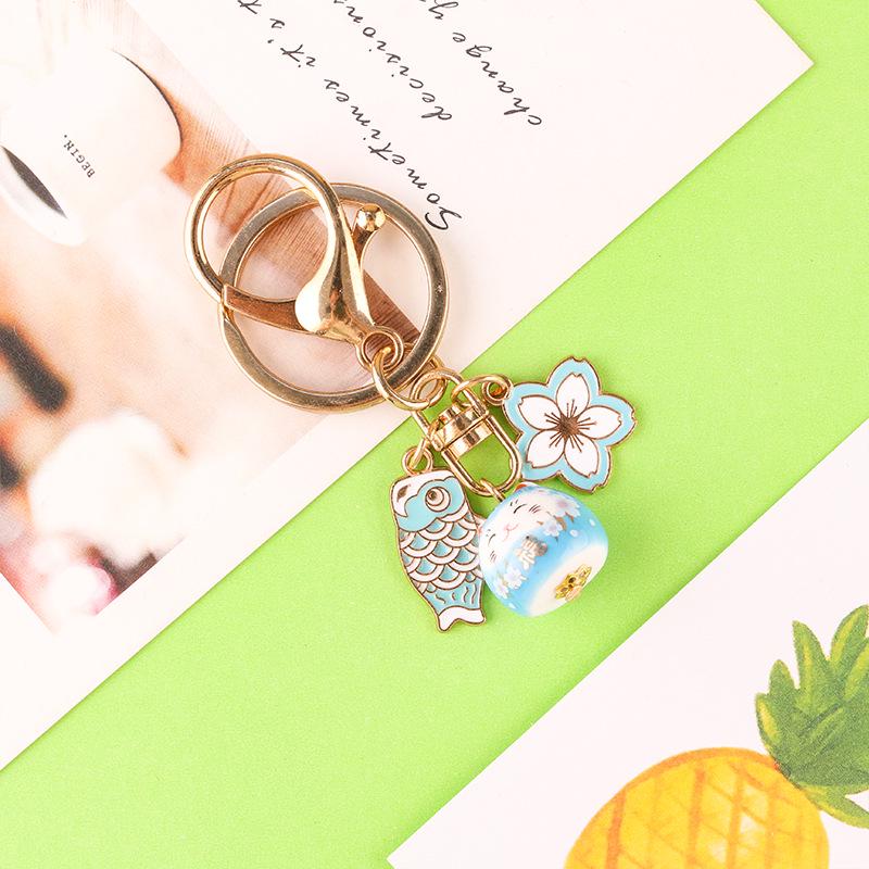 Sakura Ceramic Lucky Cat Pendant Keychain - Cute & Fashionable DIY Accessory