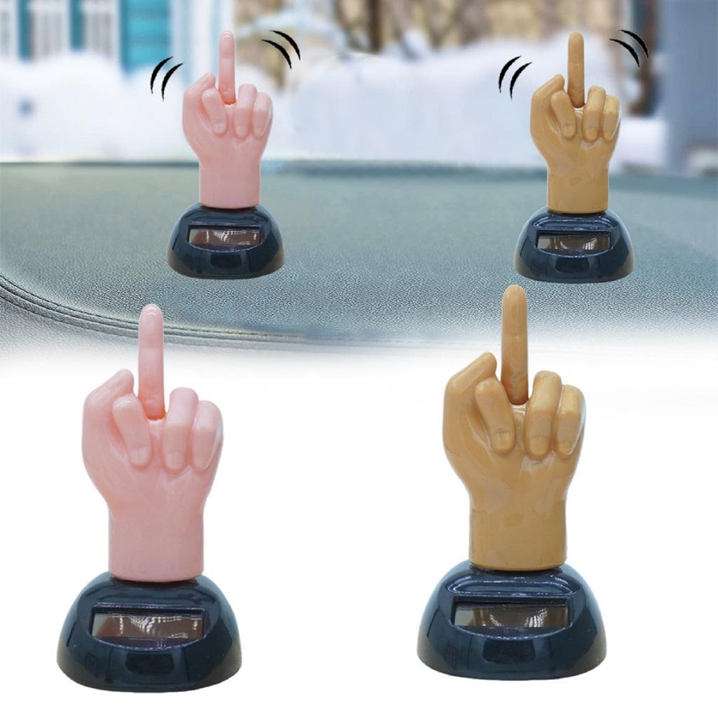 Interesting Car Dashboard Ornament Solar Powered Rocking Middle Finger Car Decoration Desktop Ornament