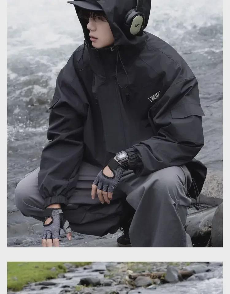 Mountain Outdoor Men's Windproof Waterproof Jacket - Trendy American-style Functional Workwear for Spring and Autumn