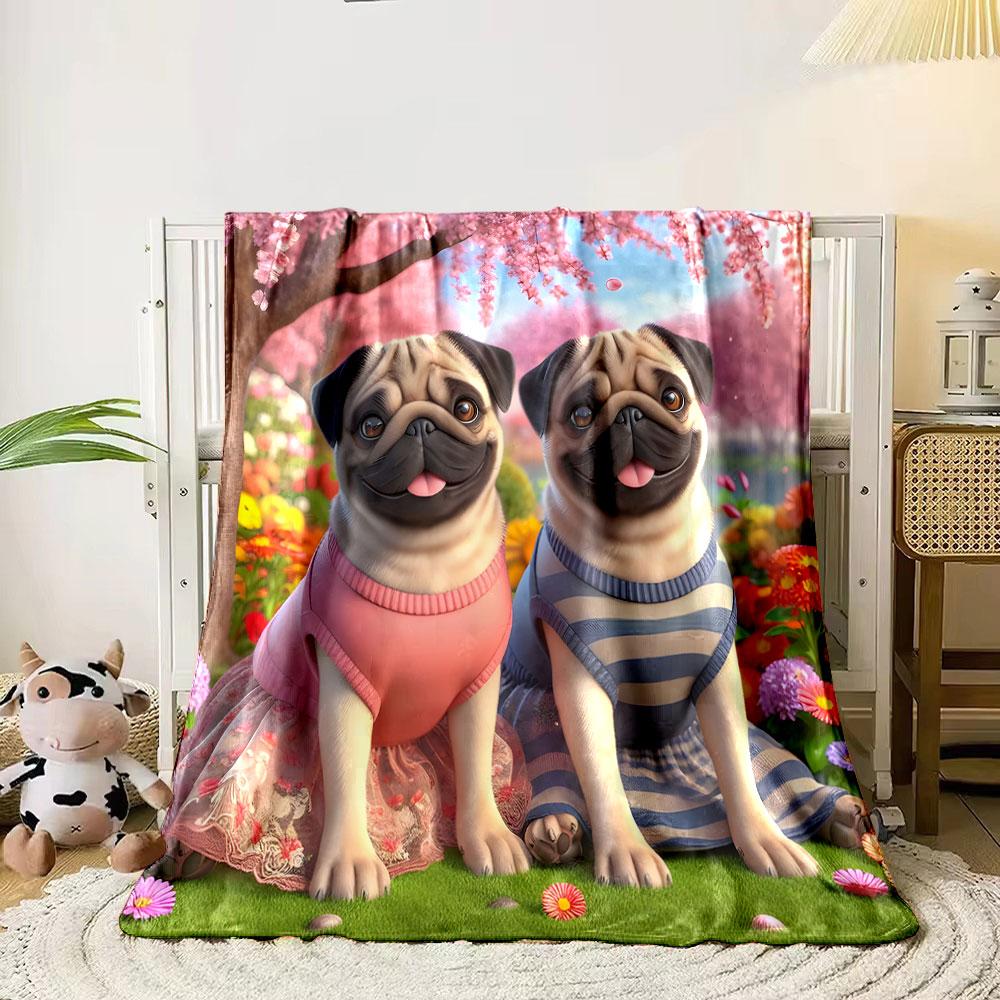 Pugs In Pink and Blue Dresses Print Blanket Soft and Cozy Perfect for the Living Room Bed Sofa or a Nap,gift