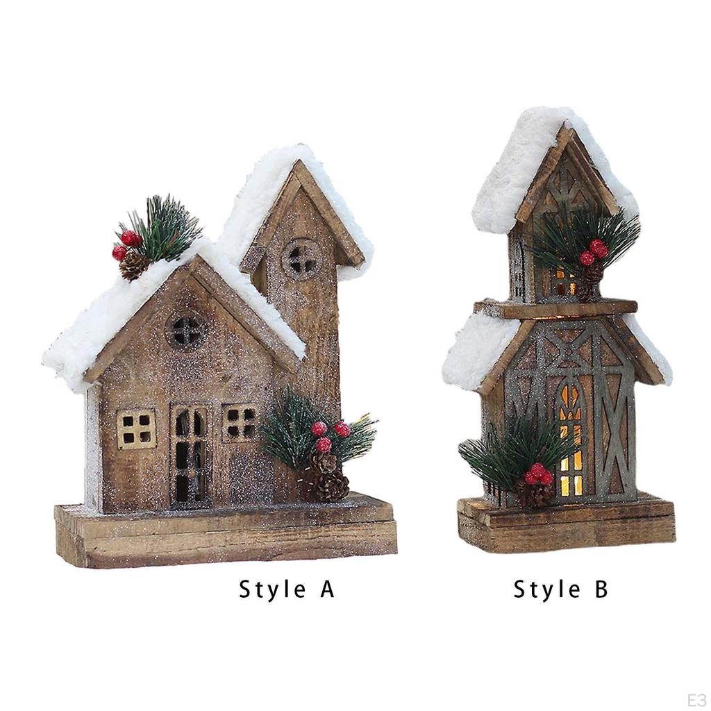 Christmas Snow House Figurine LED Luminous Wooden Party