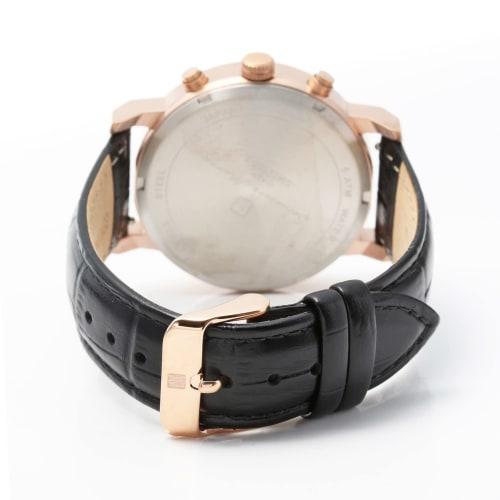 Salvatore Marra Men's Watch, Simple, Slim, Analog Quartz Movement, Chronograph, Leather Strap, Pink Gold, Black with Cross, PGBK