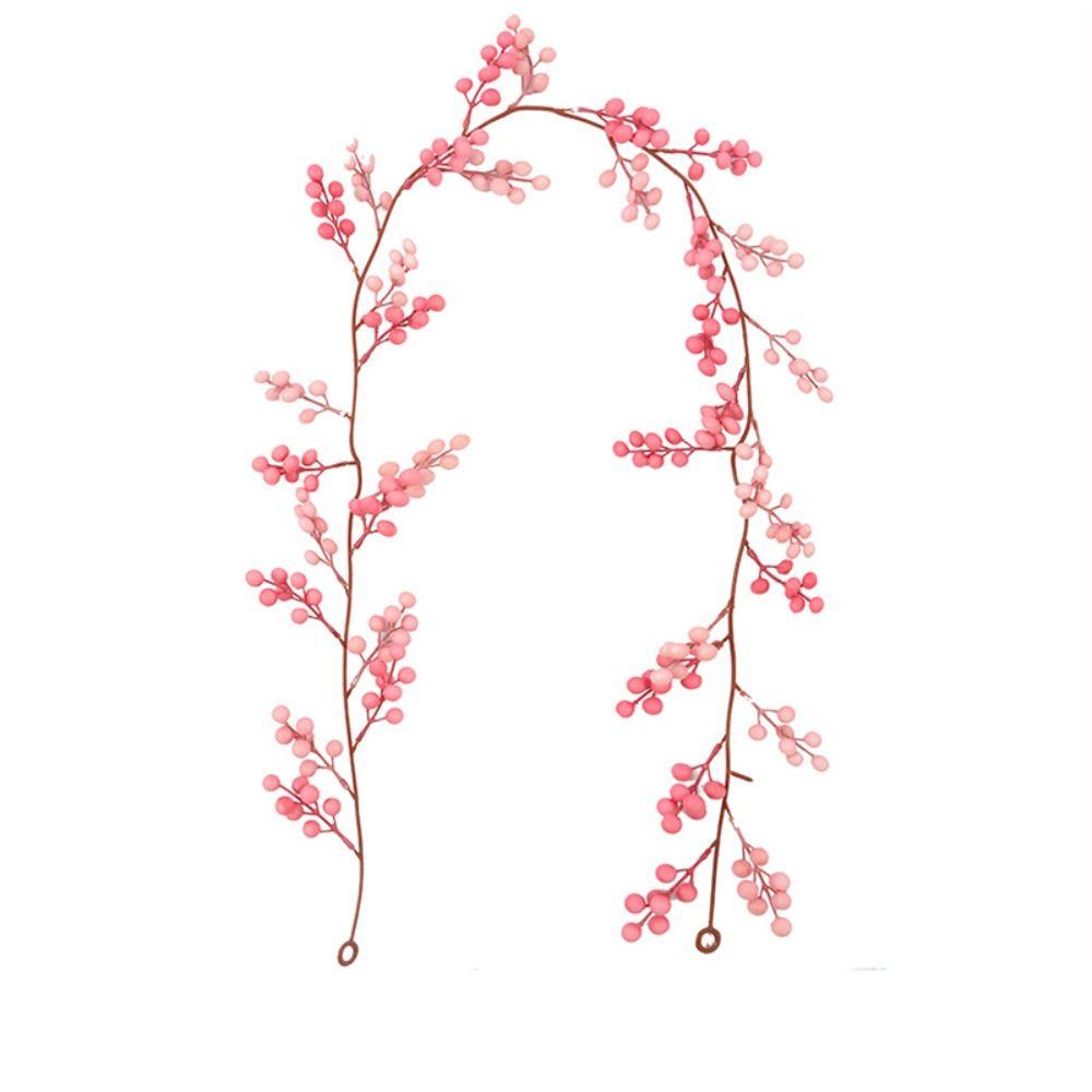 Green Leaves Christmas Pink Berries Wreath DIY Simulation Plants New Year