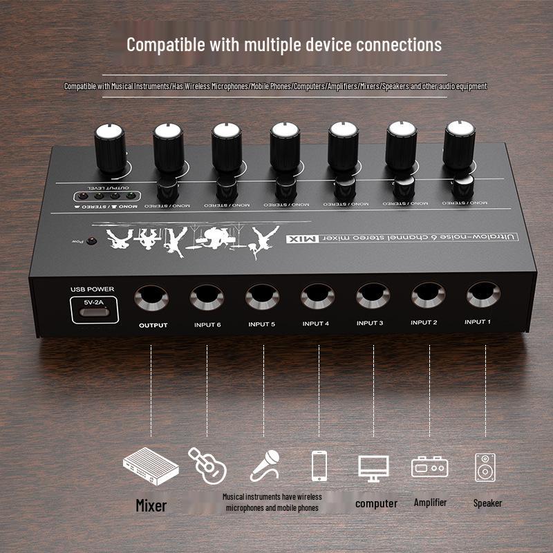 8-Channel Compact Audio Mixer for Microphones & Instruments