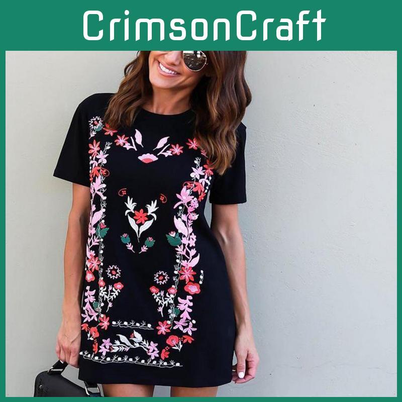 Elegant Women Printed Long Tshirt Featuring Bright Summer Colors And Stylish Circular Collar