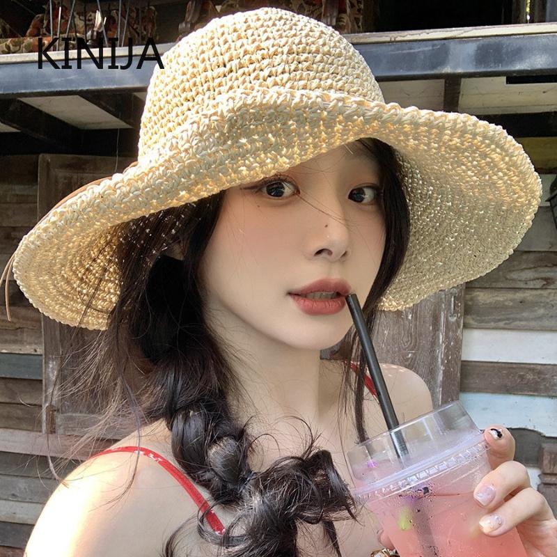 Holiday Beach Fisherman Hat Large Brim Sun Protection Woven Straw Hat Women Panama Chapeau Korean Style