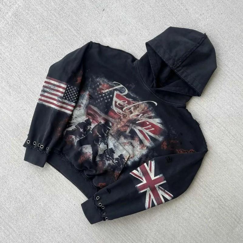 Hip Hop Street Style Hooded Sweatshirt Star Letter Print Loose Fit Teens