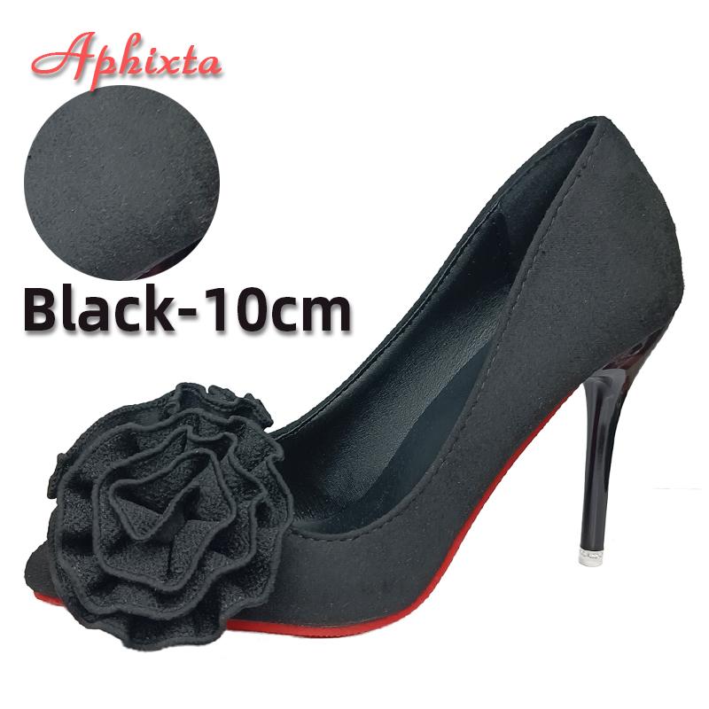 Fashion Aphixta Pink Purple Red Rose Flowers 3.94inch Stiletto Heels Pumps Women Flock Office Casual Shoes Heels Big Size 50