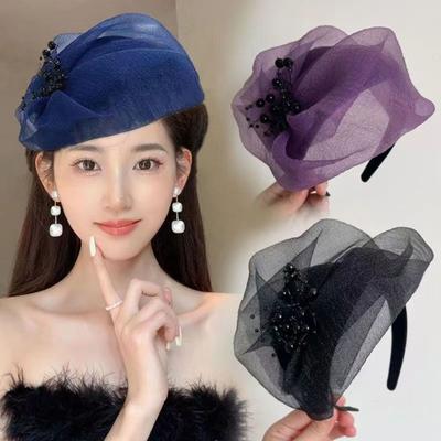 Accessoires pour Cheveux Fil de Perles Demi-Chapeau Cerceau en Plastique Voile en Maille Élégant Chapeau Fascinator