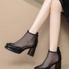 Fashion waterproof table hollow single shoes women's mesh sandals spring and summer new thick heel high heels with skirt foreign style cool boots