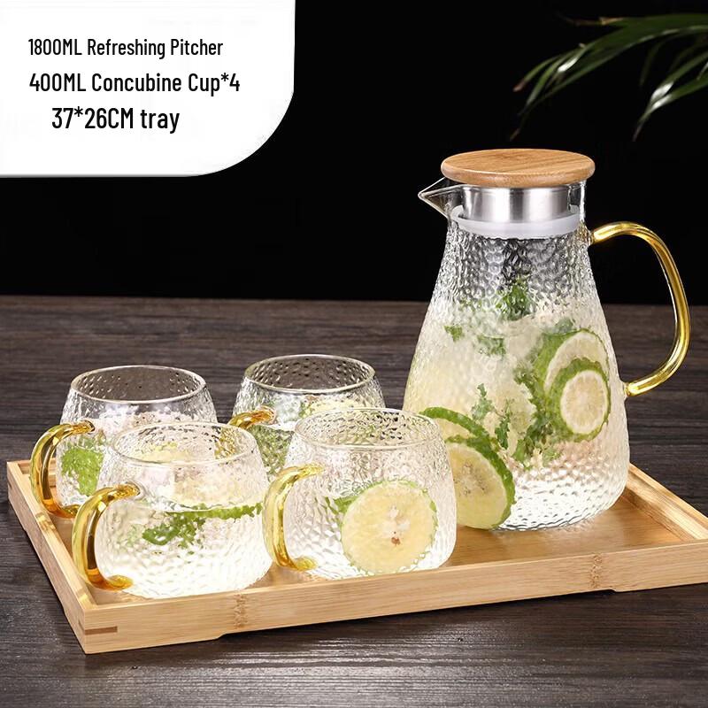Hammered Glass Teapot & Cold Water Set with Tray