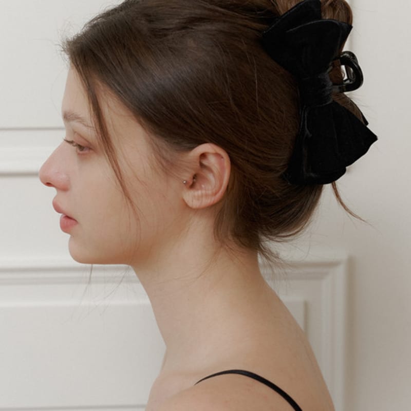 

KINDABABY velvet double black ribbon hair claw black