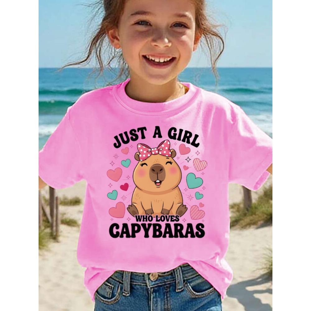 2026 Children's T-Shirt Cute Capybara Cartoon Print Casual Short-Sleeve Tee Summer Children Top O-Neck Fashion T-Shirt for Girls
