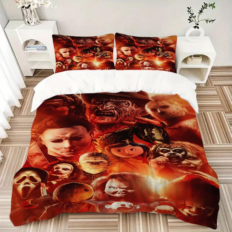 3pcs Horror Movie Characters Duvet Cover Set - Machine Washable, Includes 1 Duvet Cover and 2 Pillowcases, No Core Included yy251022215