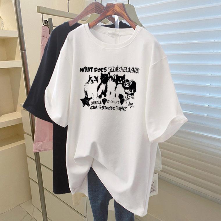 

apricot loose cotton short-sleeved T-shirt women s long 2025 spring and summer new European goods large version unique top bottoming shirt S белый