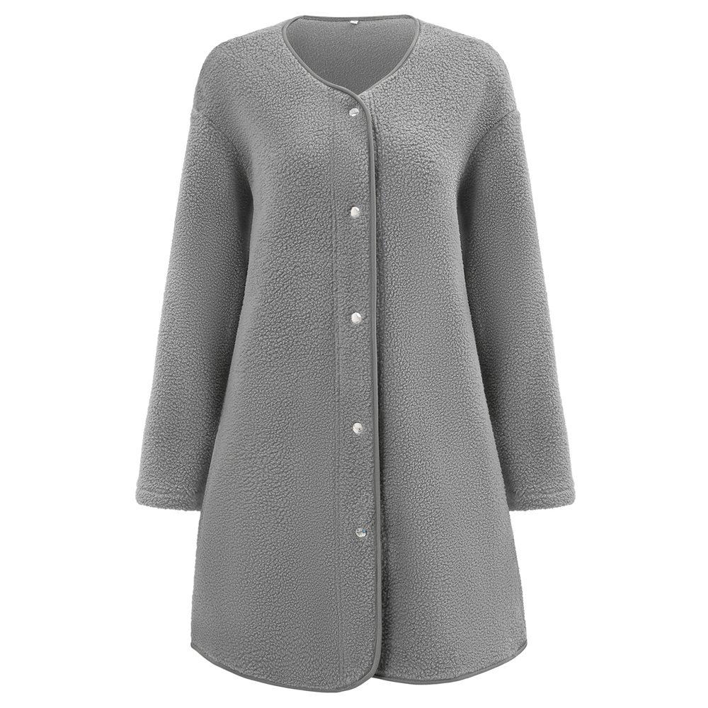 

Жіноче пальто з круглим вирізом, повсякденне флісове пальто, вінтажне однобортне однобортне пальто з довгим рукавом для офісної вечірки XL сірий колір