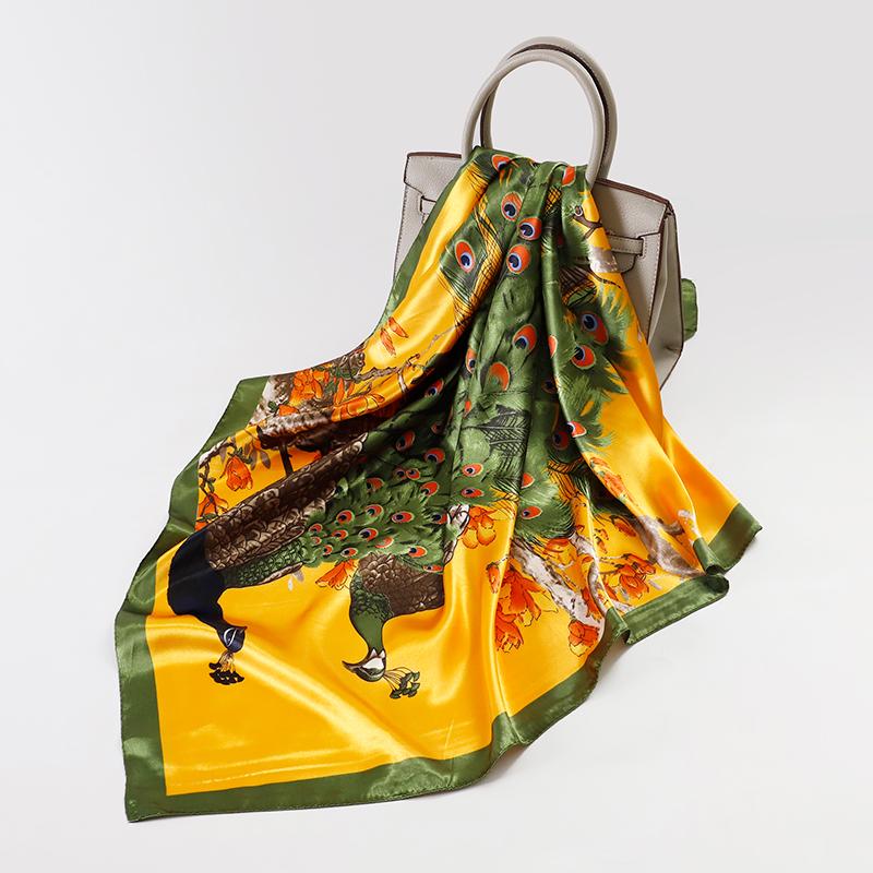 

Роскошный квадратный шелковый шарф с клетчатым принтом для женщин, хиджаб, резинки для волос, 90 см, шейный платок, женская атласная шаль, лента, повязка на голову 90x90cm